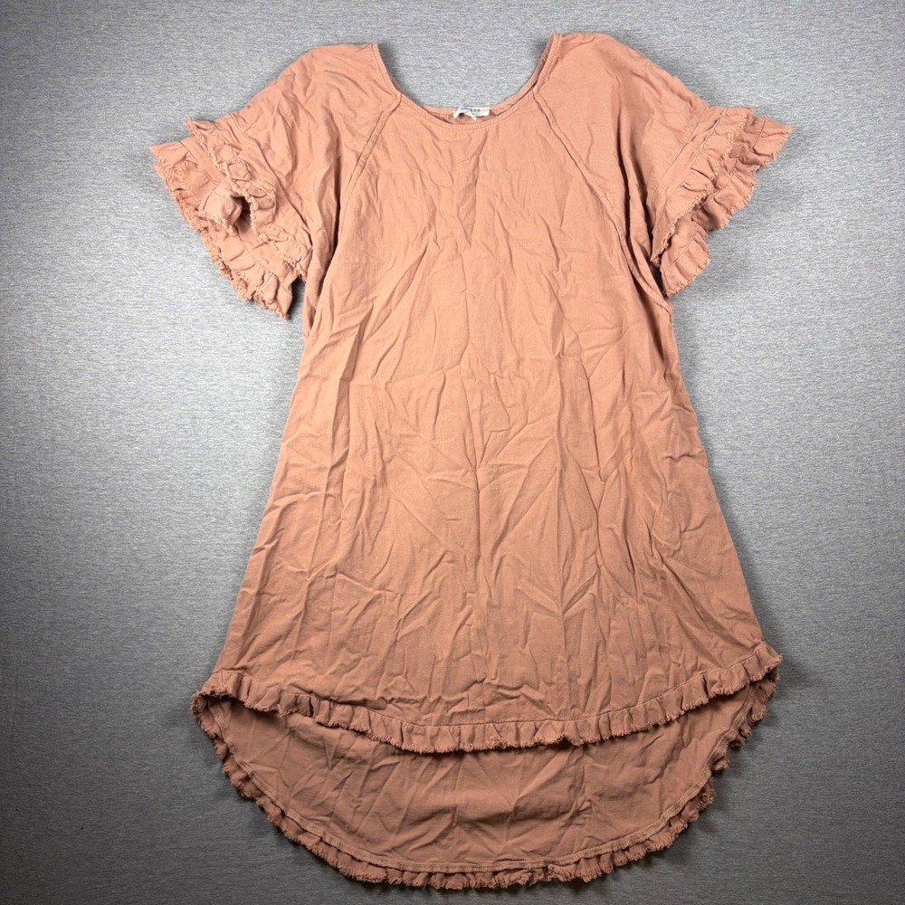 Umgee Tunic Dress Womens L Pink Terracotta Ruffle Sleeve High Low Hem Lagenlook